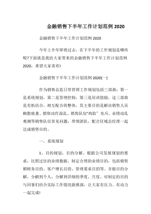 金融销售下半年工作计划范例2020.docx