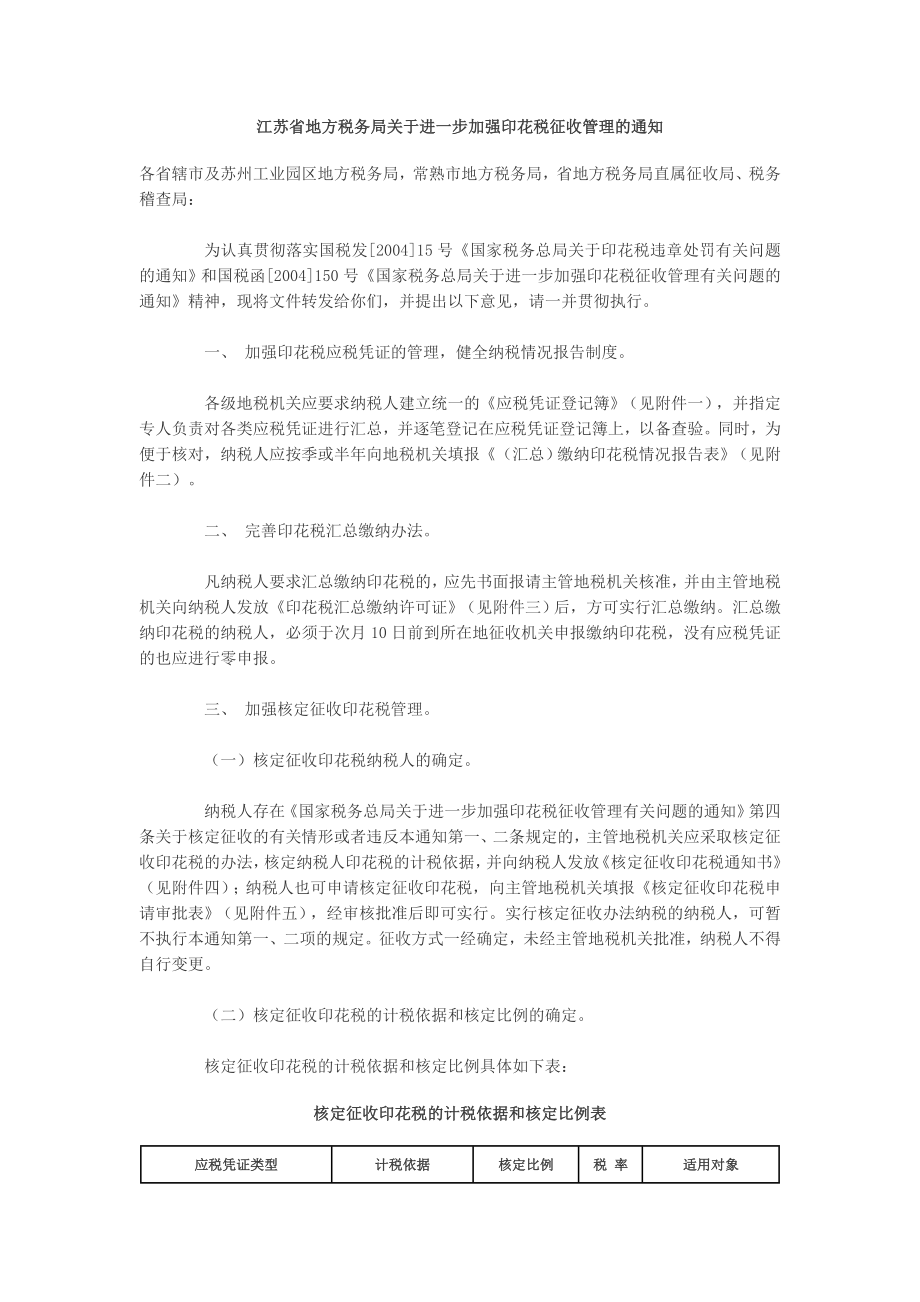 江苏省地方税务局关于进一步加强印花税征收管理的通知.docx_第1页