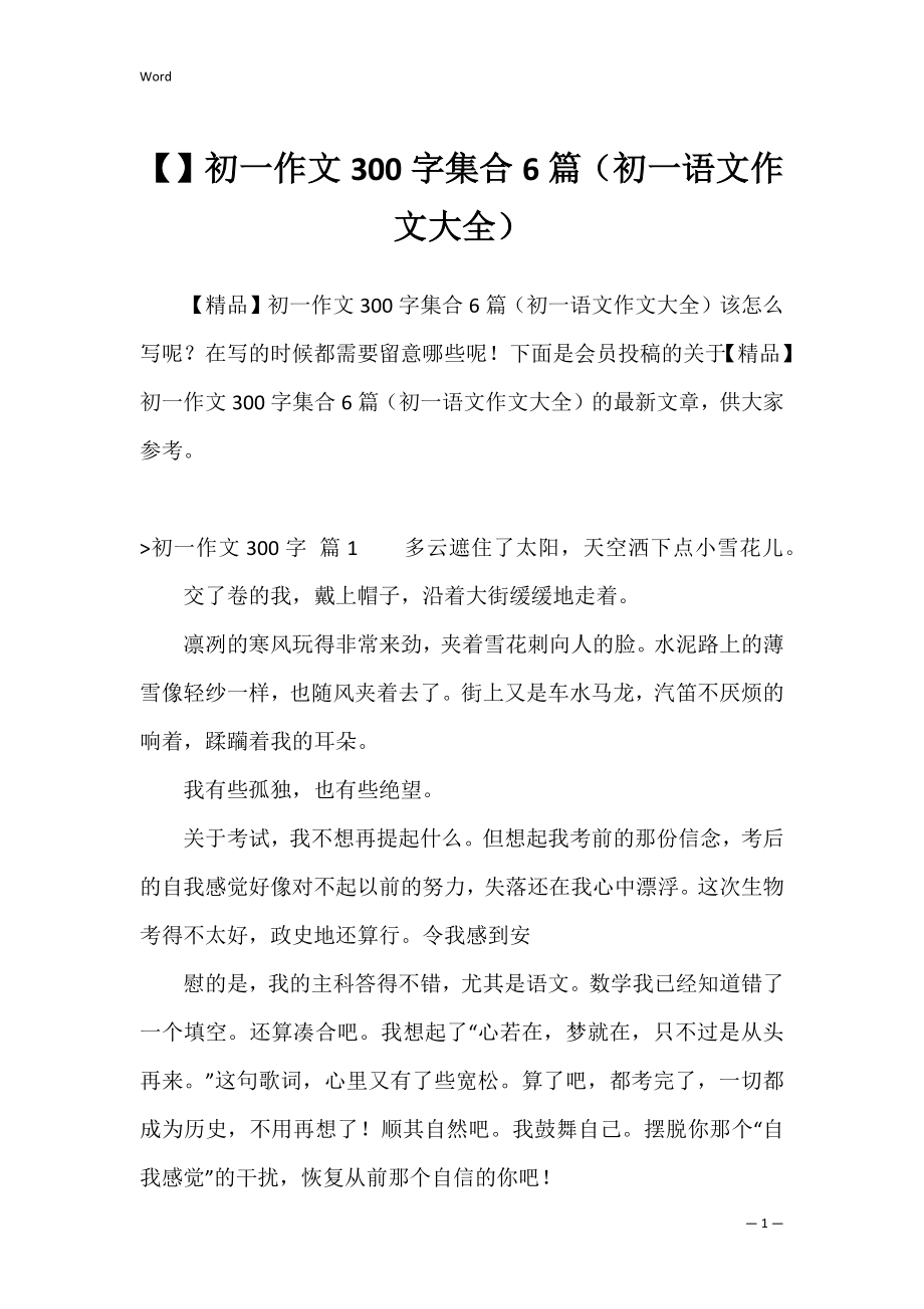 初一作文300字集合6篇（初一语文作文大全）.docx_第1页