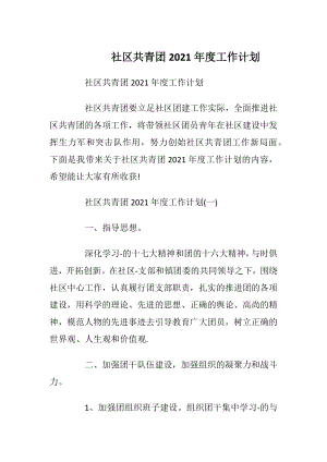 社区共青团2021年度工作计划.docx