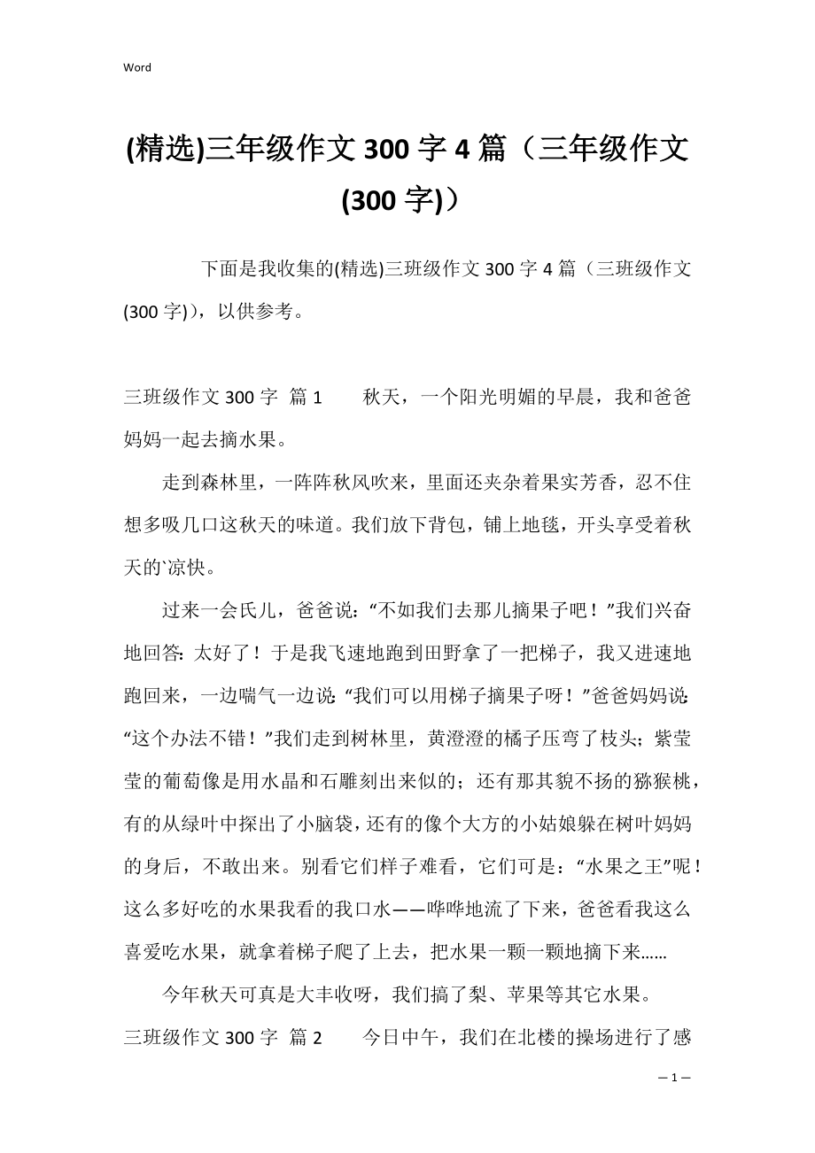 (精选)三年级作文300字4篇（三年级作文(300字)）.docx_第1页