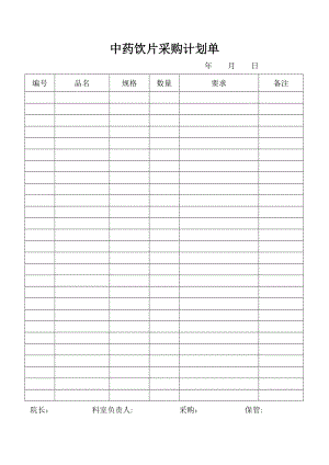 中药饮片采购计划单.doc