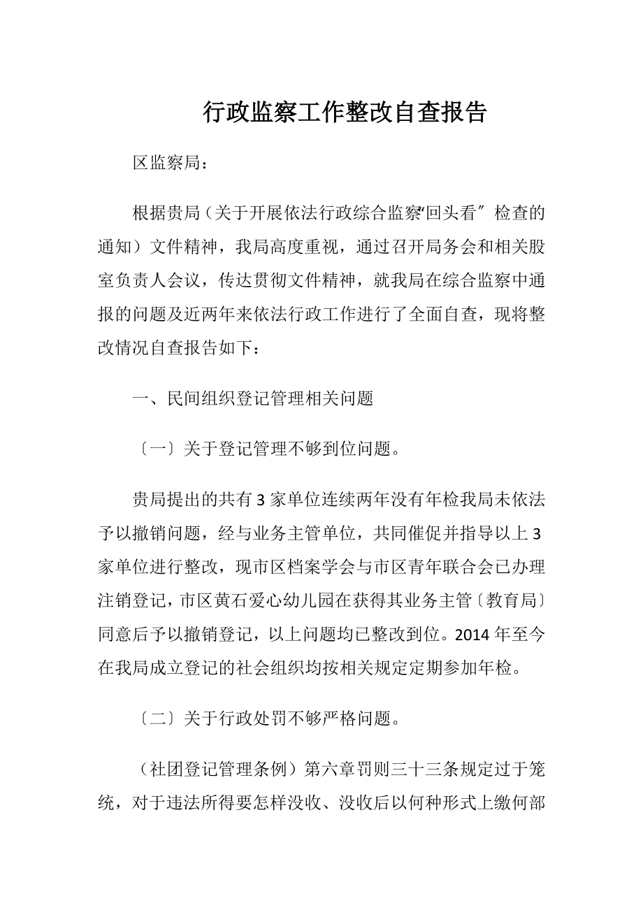 行政监察工作整改自查报告.docx_第1页