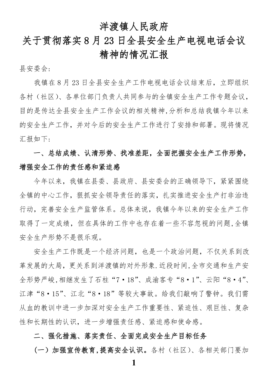 乡镇安全生产会议精神贯彻落实情况报告.doc_第1页