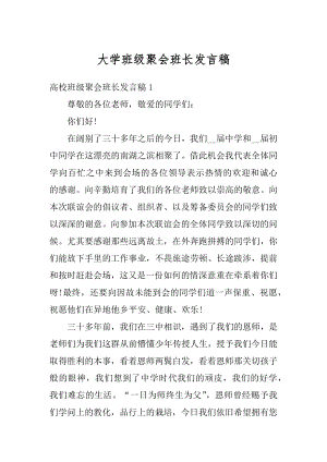 大学班级聚会班长发言稿汇总.docx