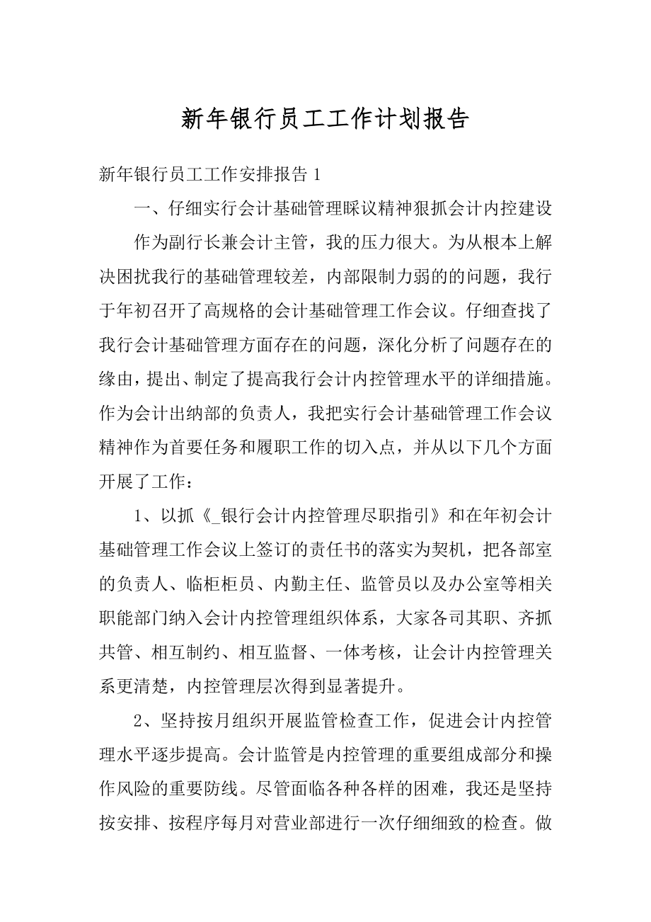 新年银行员工工作计划报告精编.docx_第1页