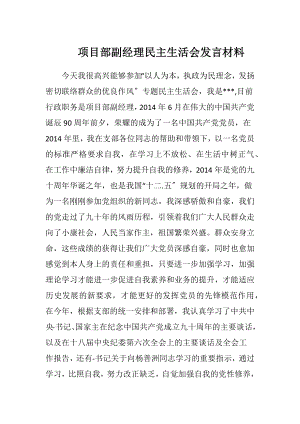 项目部副经理民主生活会发言材料（精品）.docx