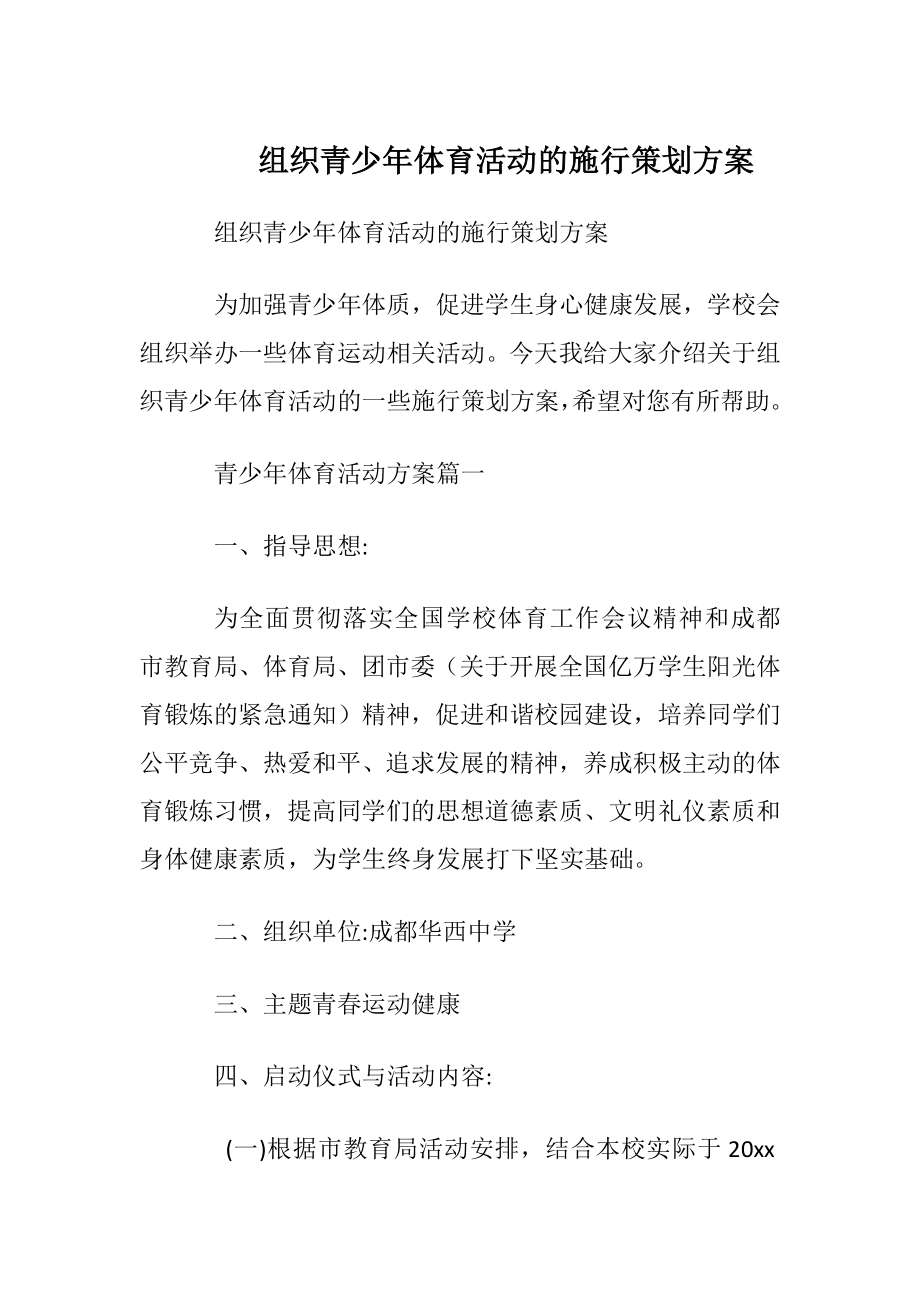 组织青少年体育活动的施行策划方案_1.docx_第1页