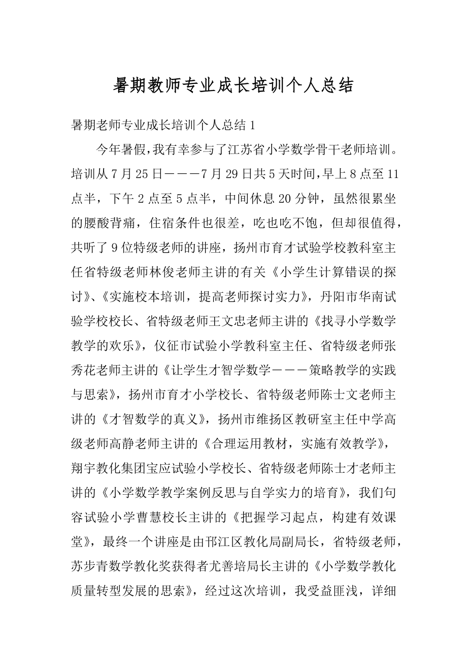 暑期教师专业成长培训个人总结范例.docx_第1页