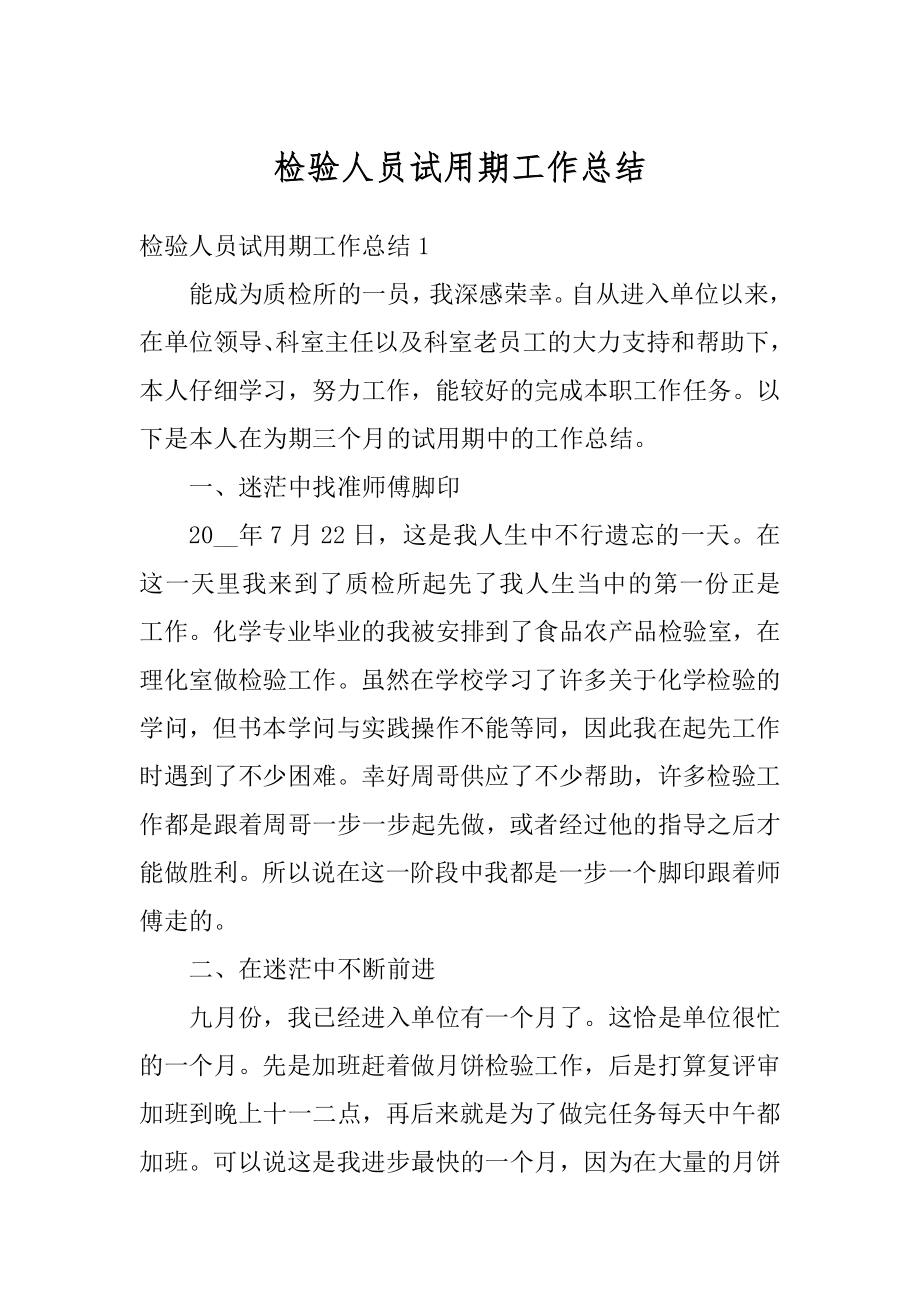 检验人员试用期工作总结精编.docx_第1页