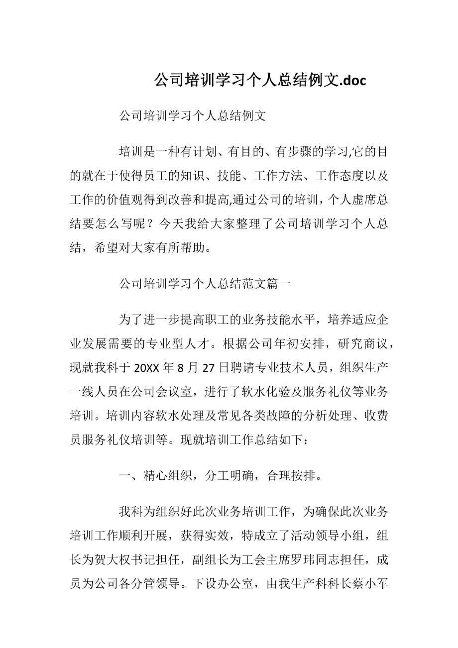 公司培训学习个人总结例文.docx_第1页