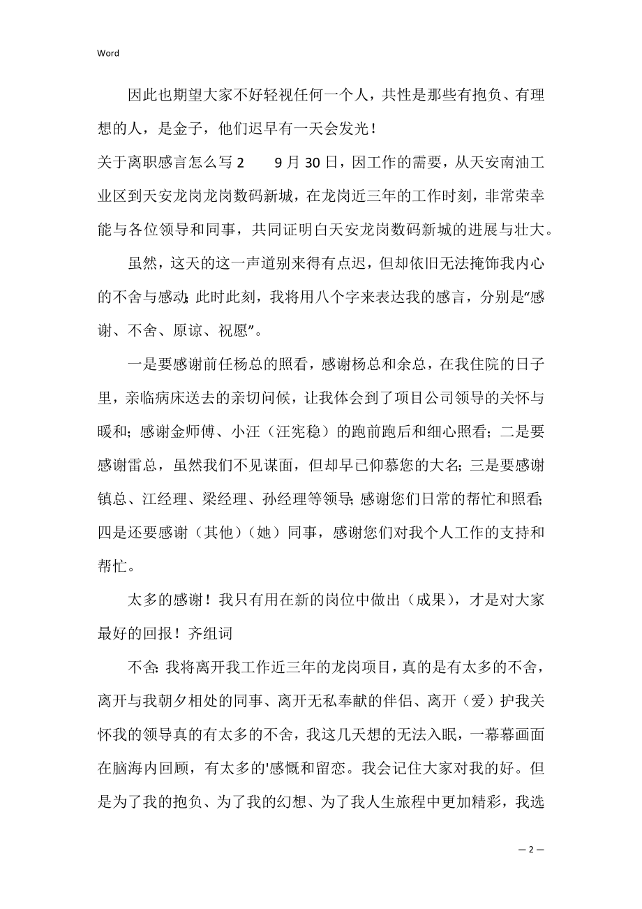 关于离职感言怎么写2篇 离职感言写给公司.docx_第2页