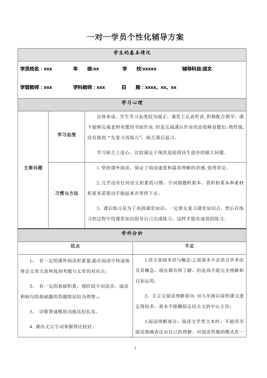 一对一个性化辅导方案90725.doc_第1页