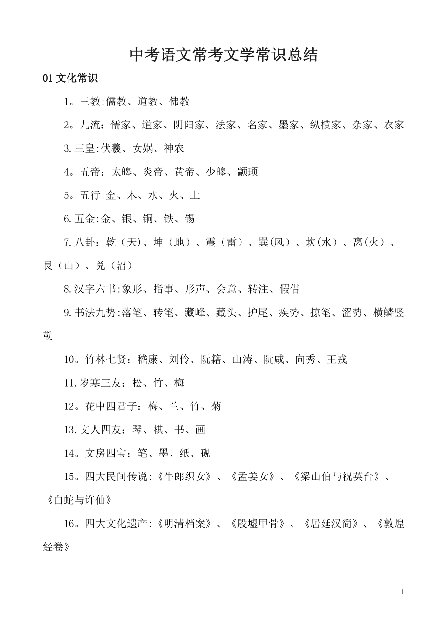 中考语文常考文学常识总结.doc_第1页