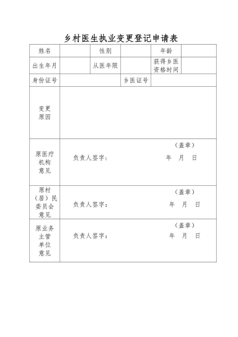 乡村医生执业变更登记申请表.doc_第1页