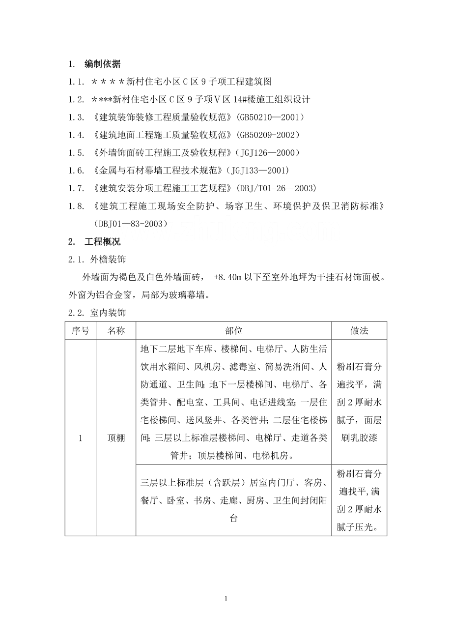 北京某住宅装饰施工方案-secret.doc_第1页