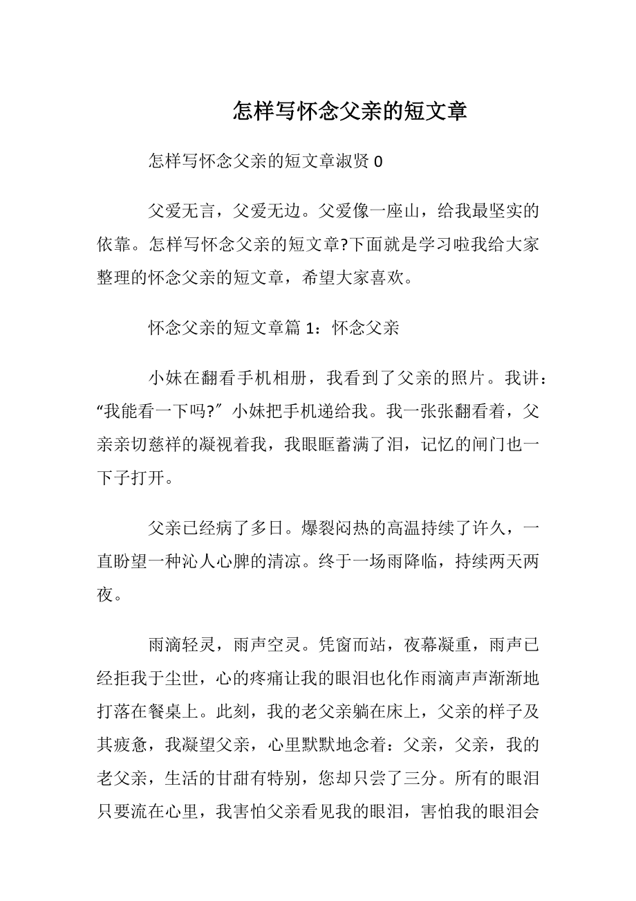 怎样写怀念父亲的短文章.docx_第1页