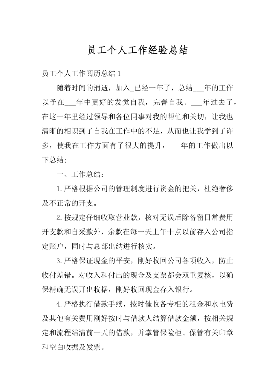 员工个人工作经验总结精编.docx_第1页