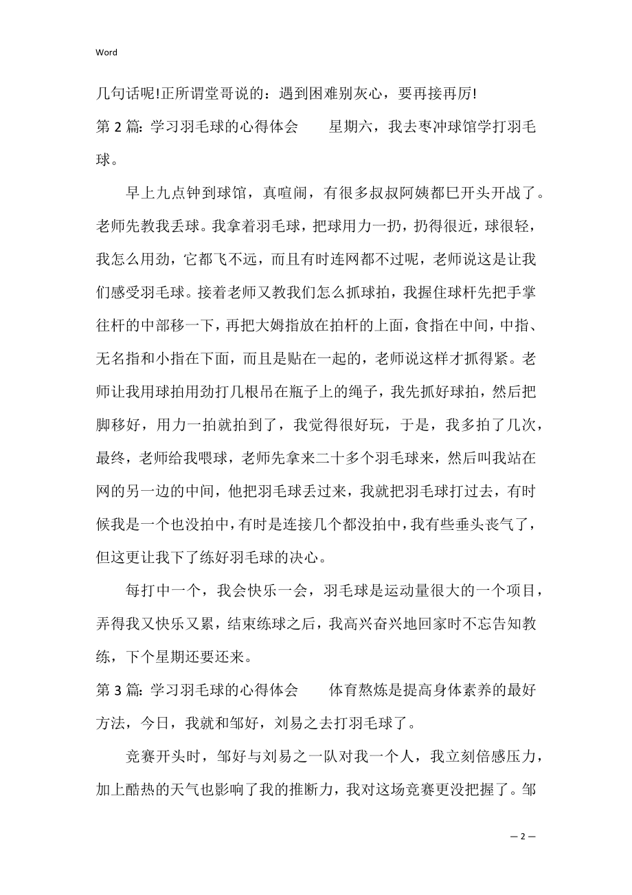 学习羽毛球的心得体会范文通用4篇.docx_第2页