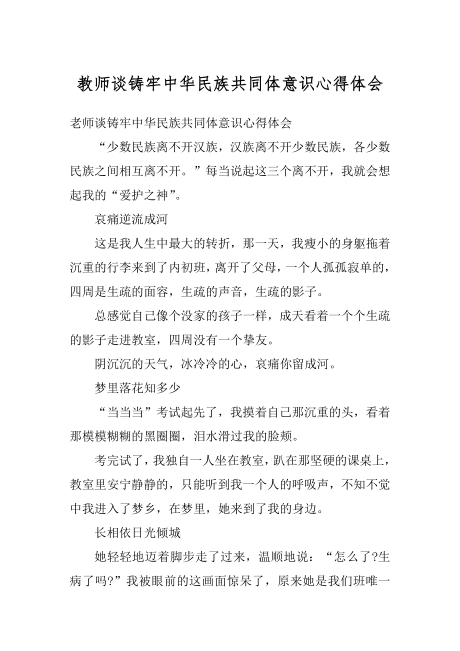 教师谈铸牢中华民族共同体意识心得体会最新.docx_第1页