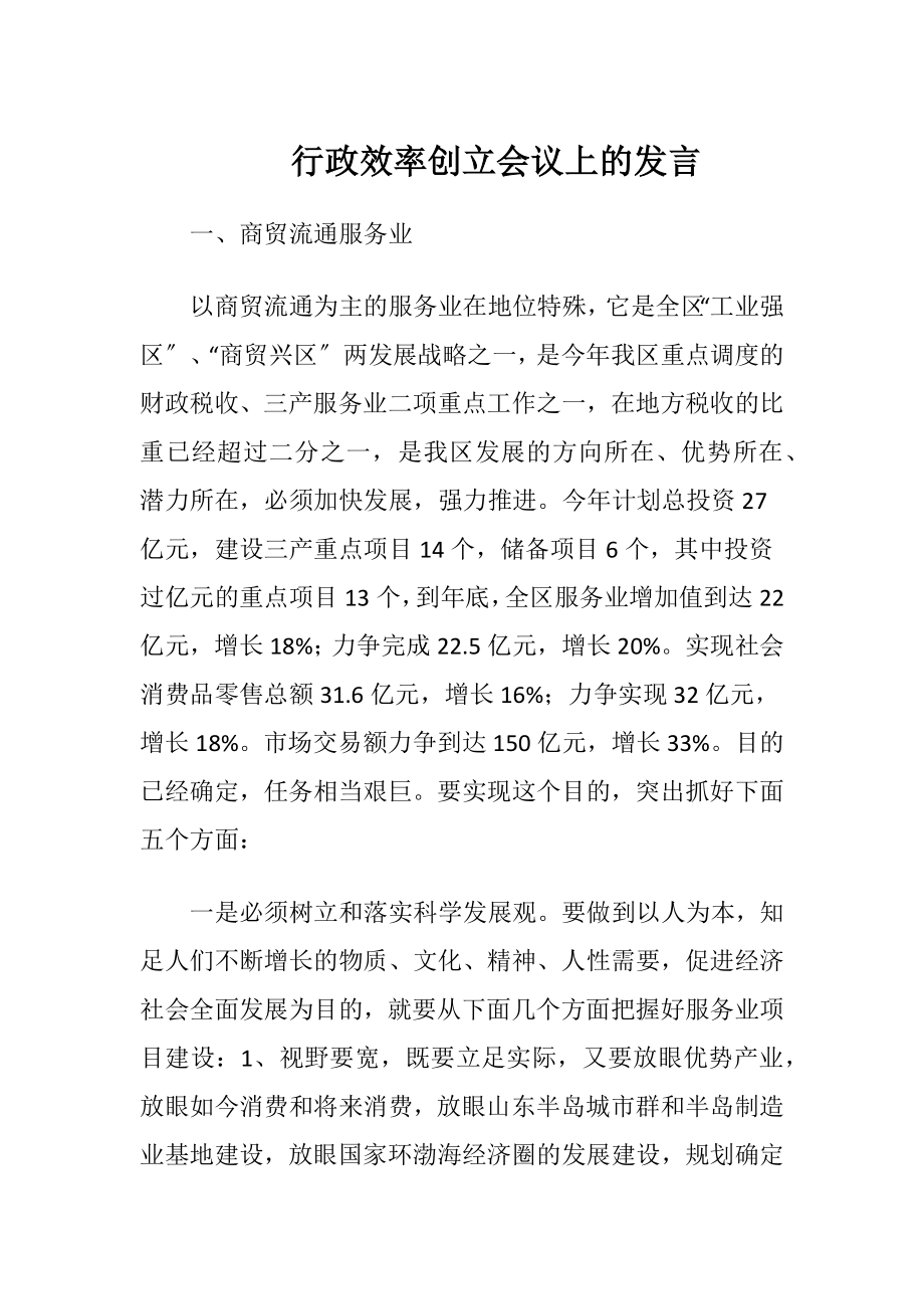 行政效率创立会议上的发言.docx_第1页