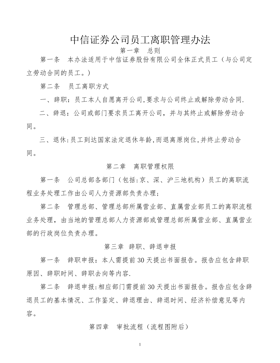 中信证券公司员工离职管理办法.doc_第1页