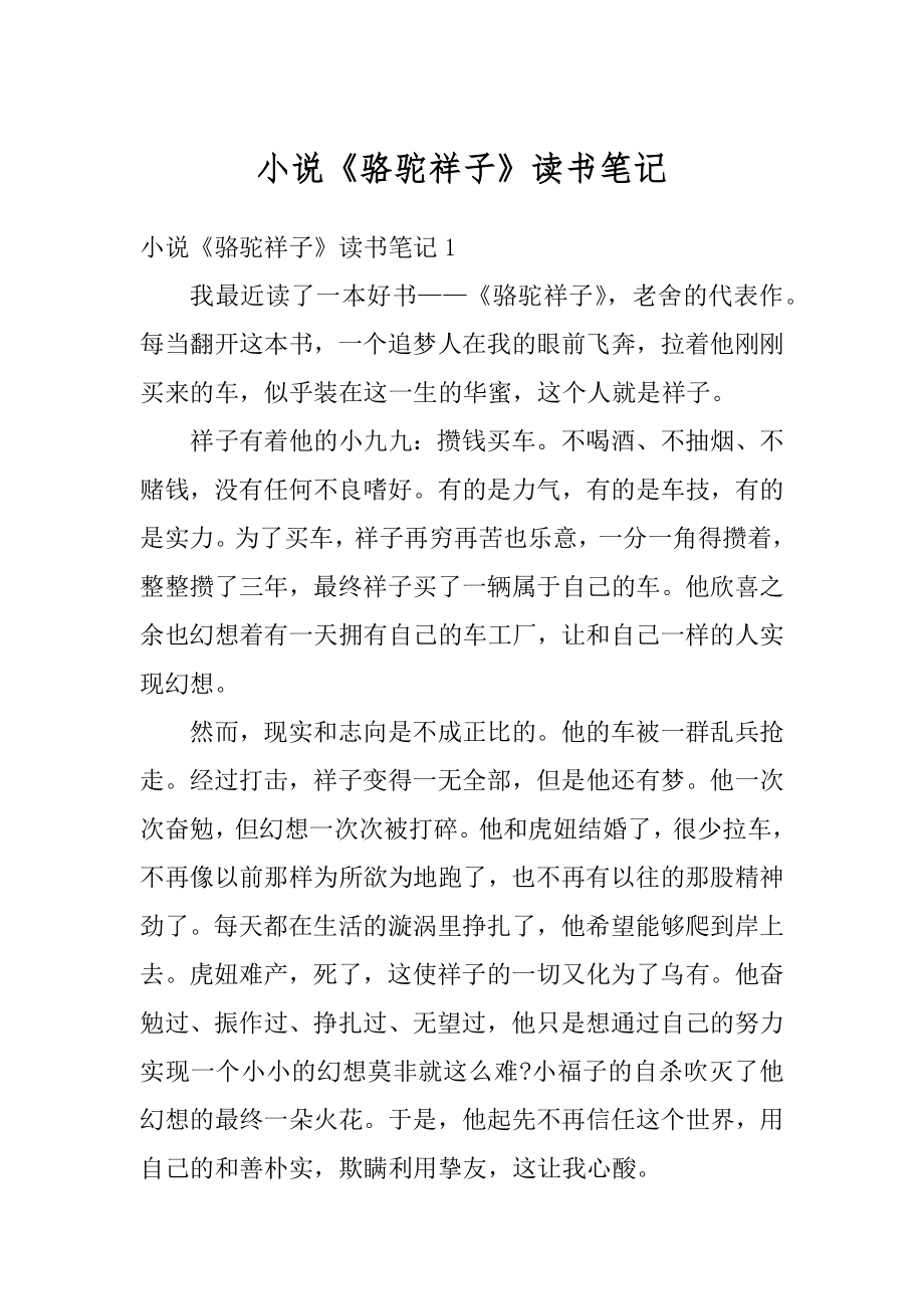 小说《骆驼祥子》读书笔记汇编.docx_第1页