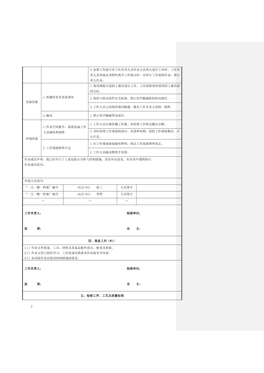 混流式水轮发电机组上下机架检修作业工序及工艺卡.doc_第2页