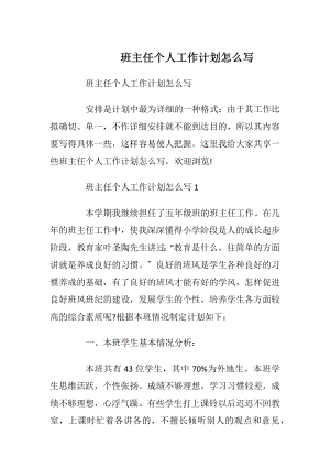 班主任个人工作计划怎么写.docx