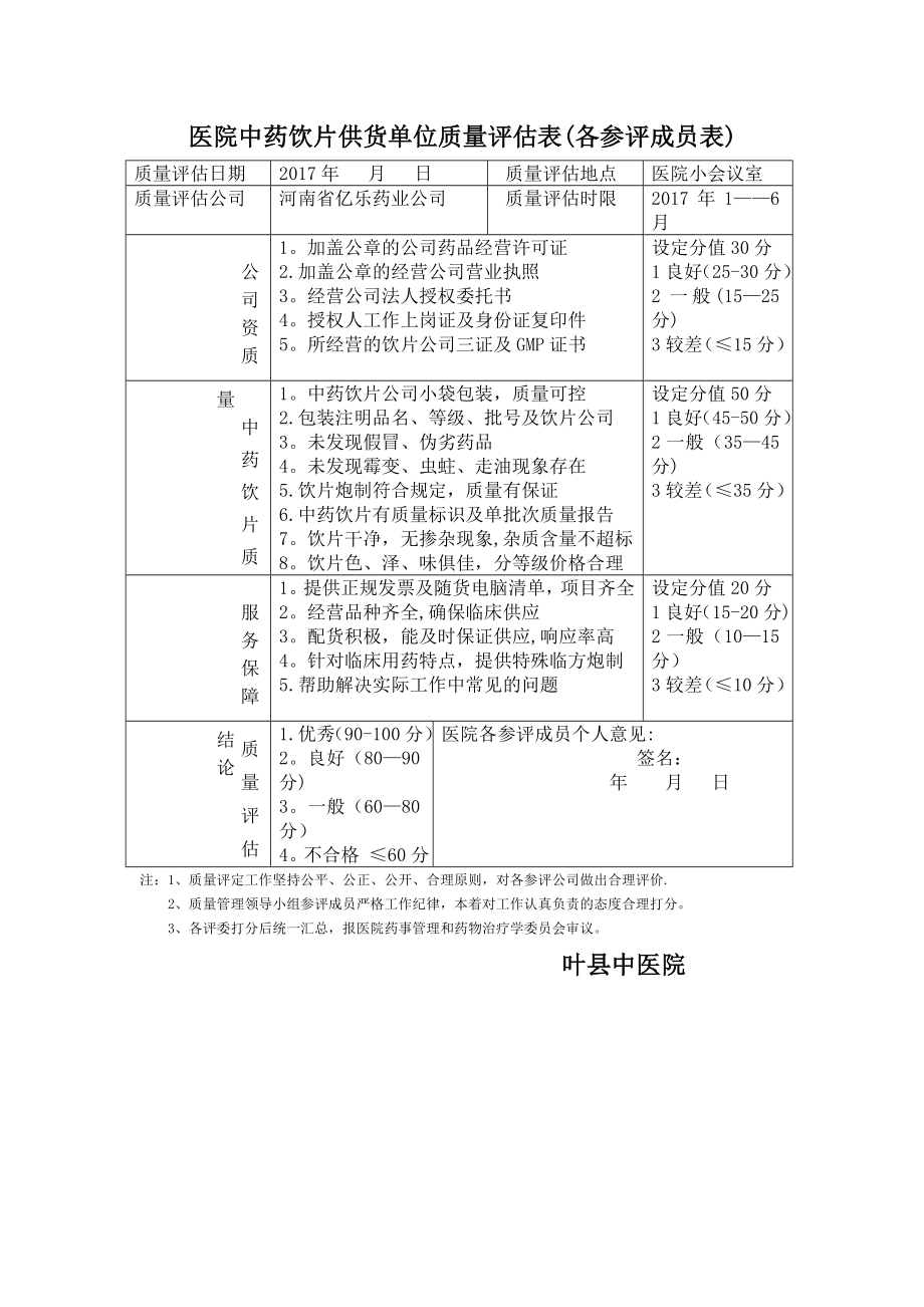 中药饮片质量评估表.doc_第1页