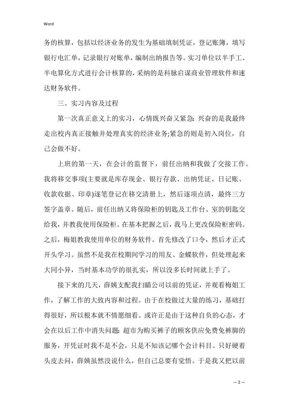 出纳社会实践报告（出纳实训总结和心得）.docx_第2页