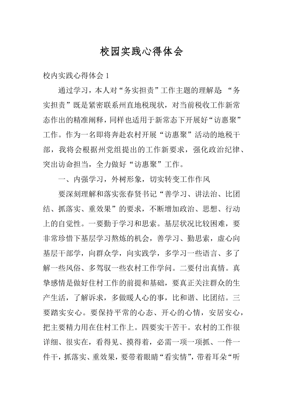 校园实践心得体会范例.docx_第1页