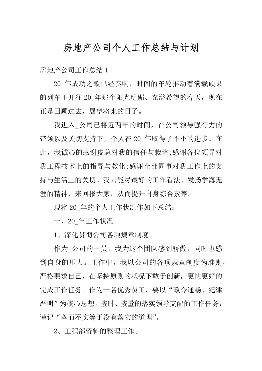 房地产公司个人工作总结与计划优质.docx_第1页