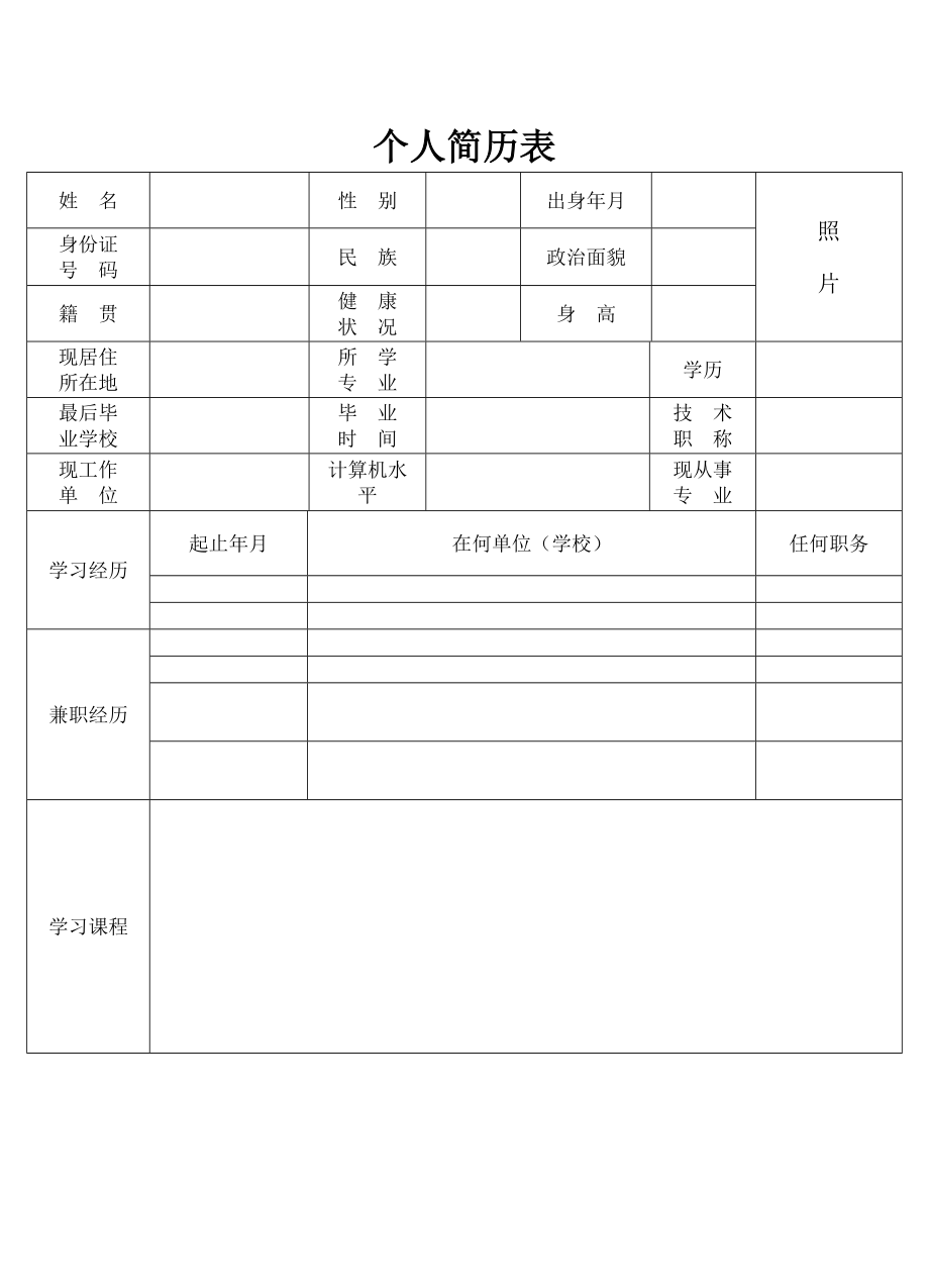 中职生个人简历表.doc_第1页