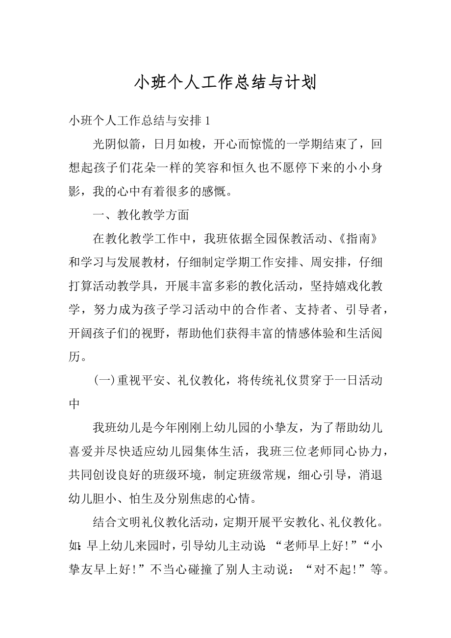 小班个人工作总结与计划汇总.docx_第1页