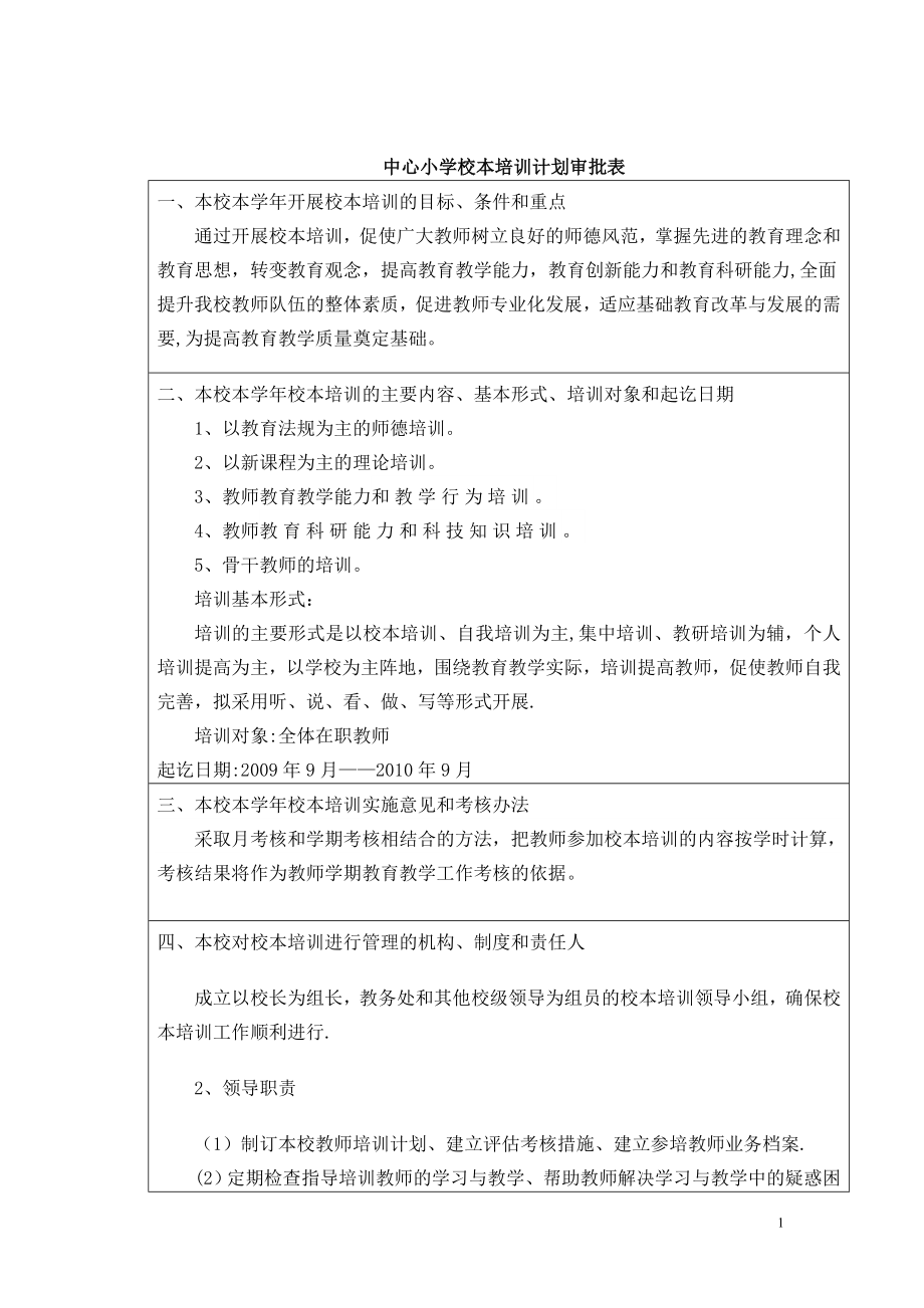 中心小学校本培训计划审批表.doc_第1页