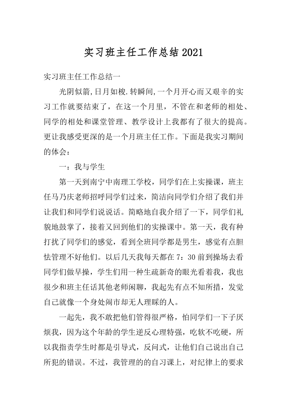 实习班主任工作总结精编.docx_第1页