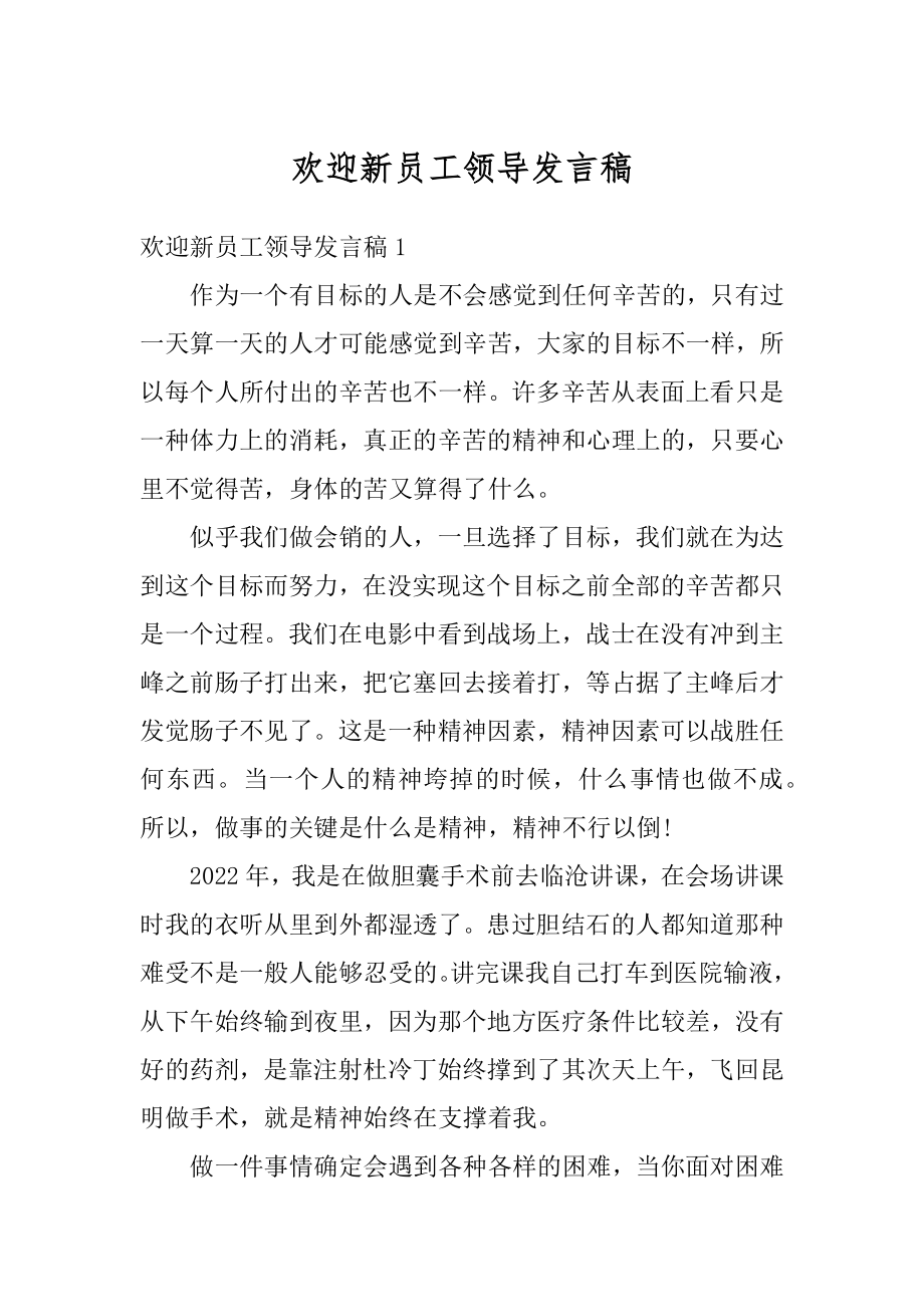 欢迎新员工领导发言稿汇总.docx_第1页