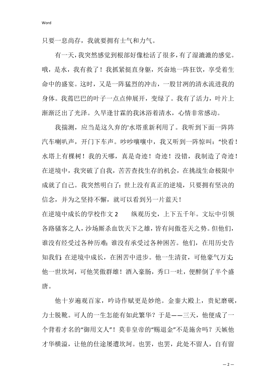 在逆境中成长的初中作文3篇 我在逆境中成长作文记叙文.docx_第2页