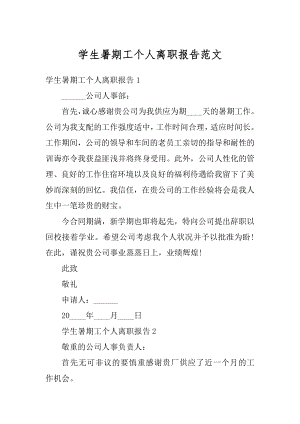 学生暑期工个人离职报告范文汇编.docx