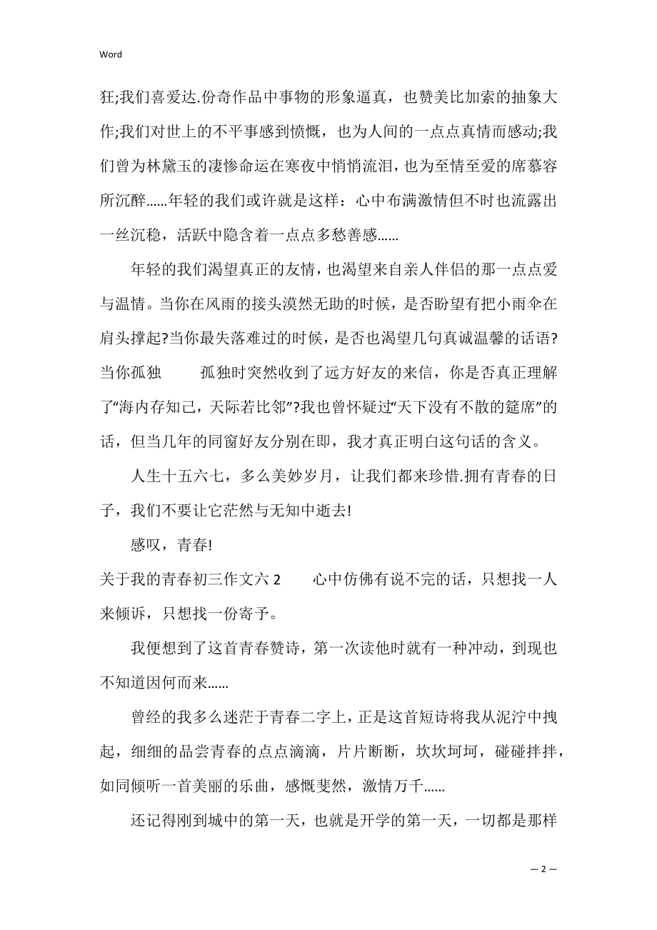 关于我的青春初三作文六3篇 初中作文我的青春里有.docx_第2页