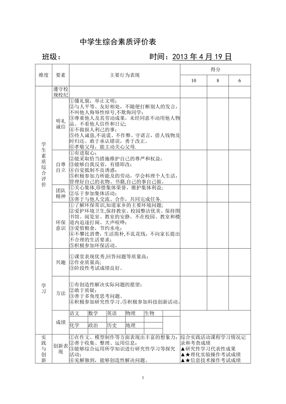 中学生综合素质评价表6.doc_第1页