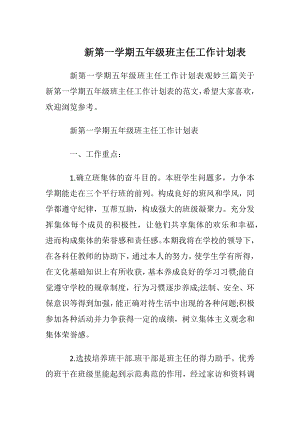 新第一学期五年级班主任工作计划表.docx