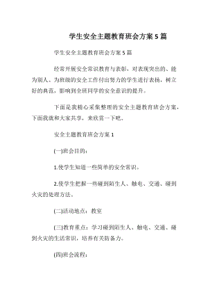 学生安全主题教育班会方案5篇.docx