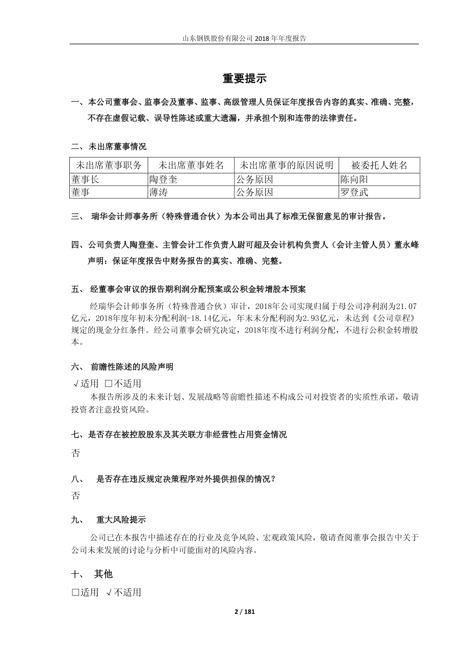 山东钢铁：2018年年度报告.PDF_第2页