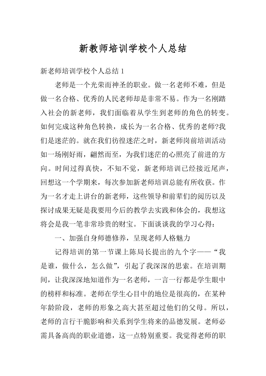 新教师培训学校个人总结精品.docx_第1页