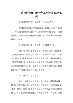 公司销售部门新一年工作计划2020范例.docx