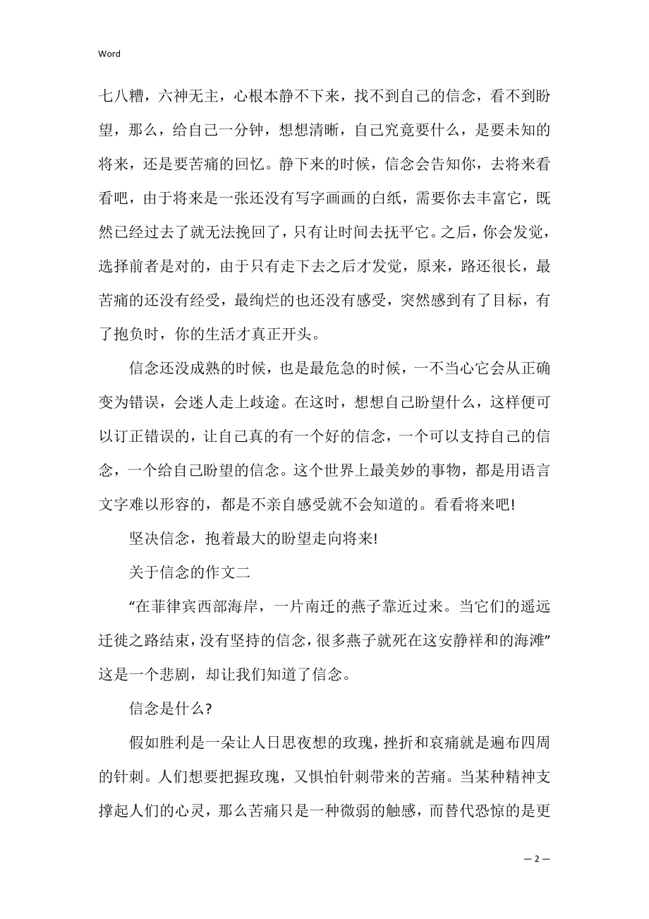 信念作文600字记叙文_高中信念作文五篇精选 以信念为话题的作文.docx_第2页