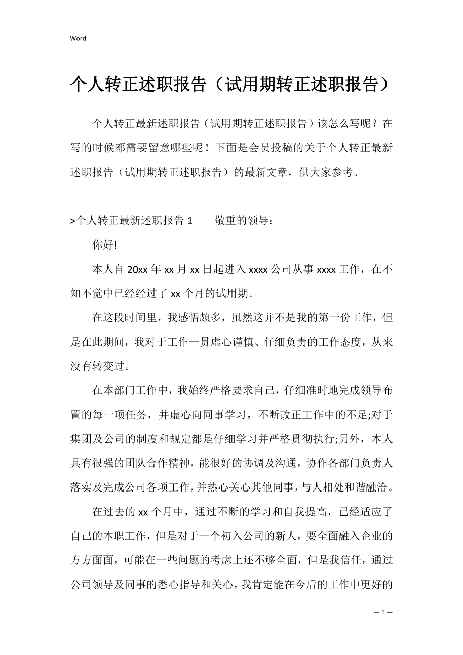 个人转正述职报告（试用期转正述职报告）.docx_第1页