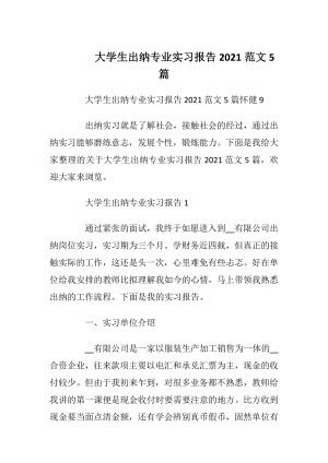 大学生出纳专业实习报告2021范文5篇.docx